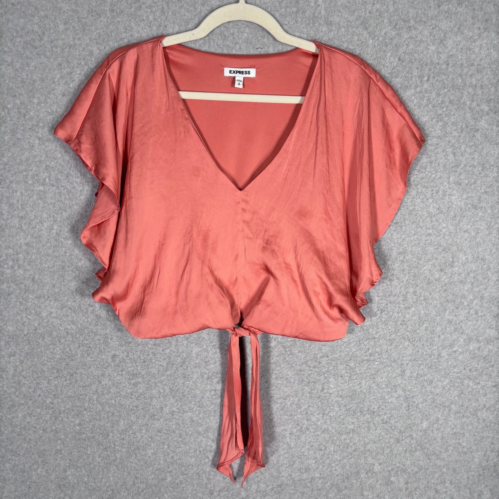 Express Tie Front Crop Blouse Small Coral Resort Cruise Feminine Coquette Vaca